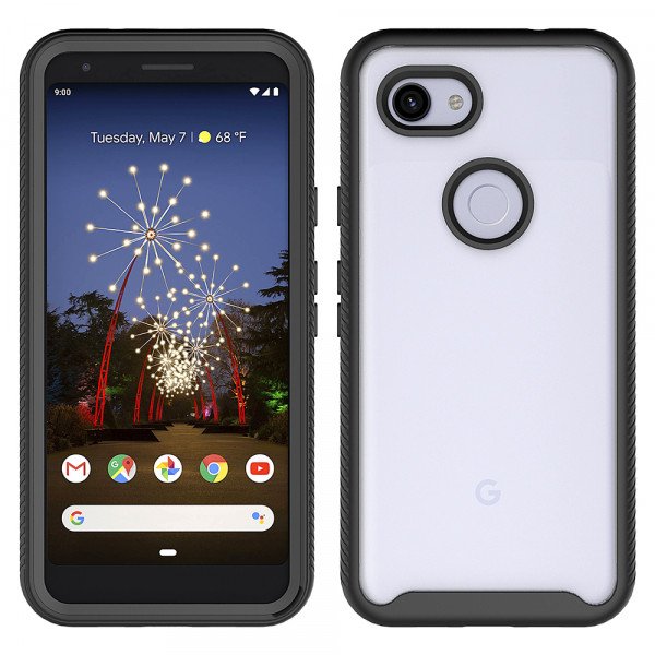 Wholesale Google Pixel 3A Clear Transparent Dual Defense Hybrid Armor Case (Black)